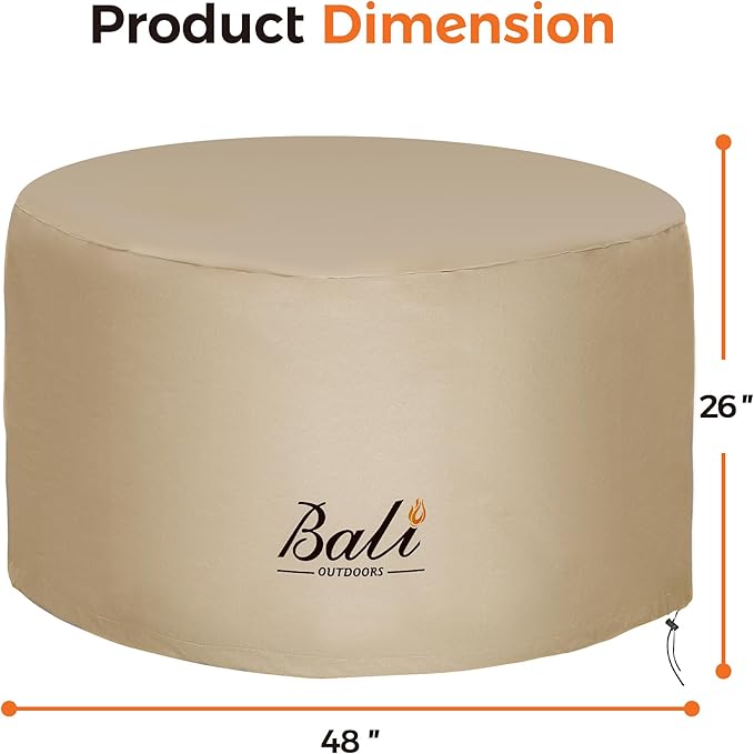 BALI OUTDOORS Round Fire Pit Covers Waterproof and Weather Resistant PVC Material, 48"D 26"H, Brown