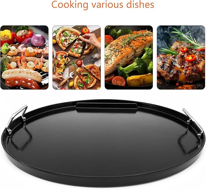Cast Iron Round Cooking Griddle Plate Replacement for Weber 22" Kettle, One-Touch, Master Touch, Bar-B-Kettle, Performer Charcoal Grill for Recteq Pellet Grill RT-B380 Bullseye, Fire Pit Camping