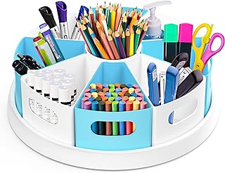 MeCids 360°Rotating Desk Organizers Homeschool Office Organization and Storage Art Supplies Organizers– 12" Lazy Susan Style Caddy with Removable Bins, for Home Offices, School Supplies Classroom Use