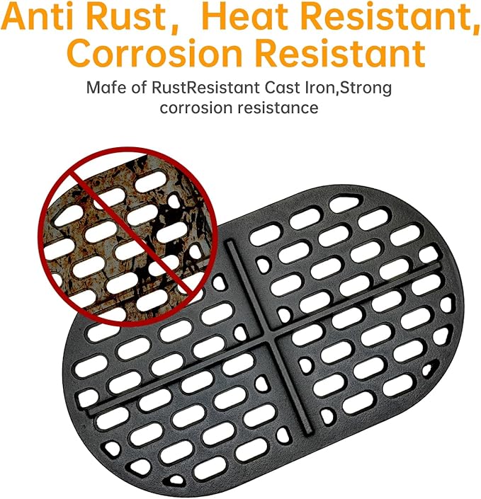 Cast Iron Cooking Grates with Divider for Primo Oval XL Grill Parts,Charcoal Grids Primo Oval Large 400.