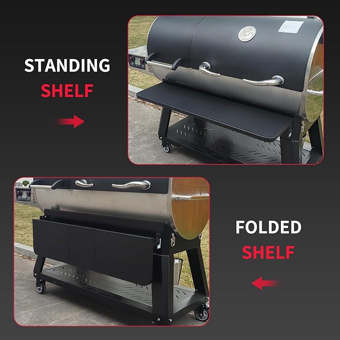 Utheer Folding Front Shelf for recteq DualFire 1200 Pellet Grill, Heavy-Duty Steel BBQ Prep Table, 40.7" x 10.2", 60 LB Load, Space-Saving Foldable Grill Shelf