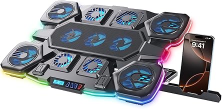 Gaming Laptop Cooling Pad - 11 High Speed Turbo Fans Ultra Quiet Laptop Cooler Stand with RGB Lights Digital Display Height Adjustable for 17 Inch Laptop