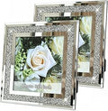 2-Pack 8x8 Diamond Crushed Crystal Picture Frame, Sparkly Bling Photo Frame with Beveled Glass, High-End Mirrored for Tabletop or Wall Mount, Luxury Velvet Back Display 8x8 Inch Photos (Silver)