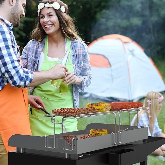 DcYourHome Griddle Warming Rack Compatible with 28" Blackstone Griddles (Not for Pro-Series）Adjustable Stainless Steel Rack for Blackstone Griddle Stand 28 Inch Accessories,One-Step Clip On Attachment