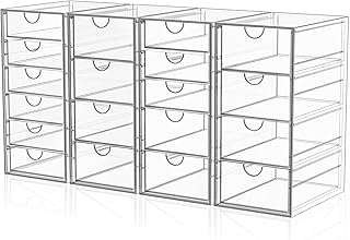 YFXCVSL Acrylic Makeup Organizer with 19 Drawers, 4 Pack Clear Storage Drawers, Bathroom Makeup Organizer for Palettes, Cosmetic, and Beauty Supplies,Ideal for Vanity, Cabinet,Desk Organization
