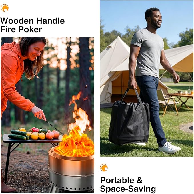 20 Inch Smokeless Fire Pit with Removable Ash Pan, Fire Pits for Outside Wood Burning, Portable Bonfire Outdoor Firepit, Bag & Poker Included, Stainless Steel (Silvery- with Legs-Fire Pit)