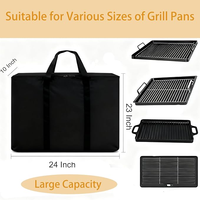 Griddle Carry Bag Fits 17 Inch & 22 Inch Grill Large 24" L x23 W x10 H Heavy Duty Waterproof Griddle Cover for Camping Picnic, Black