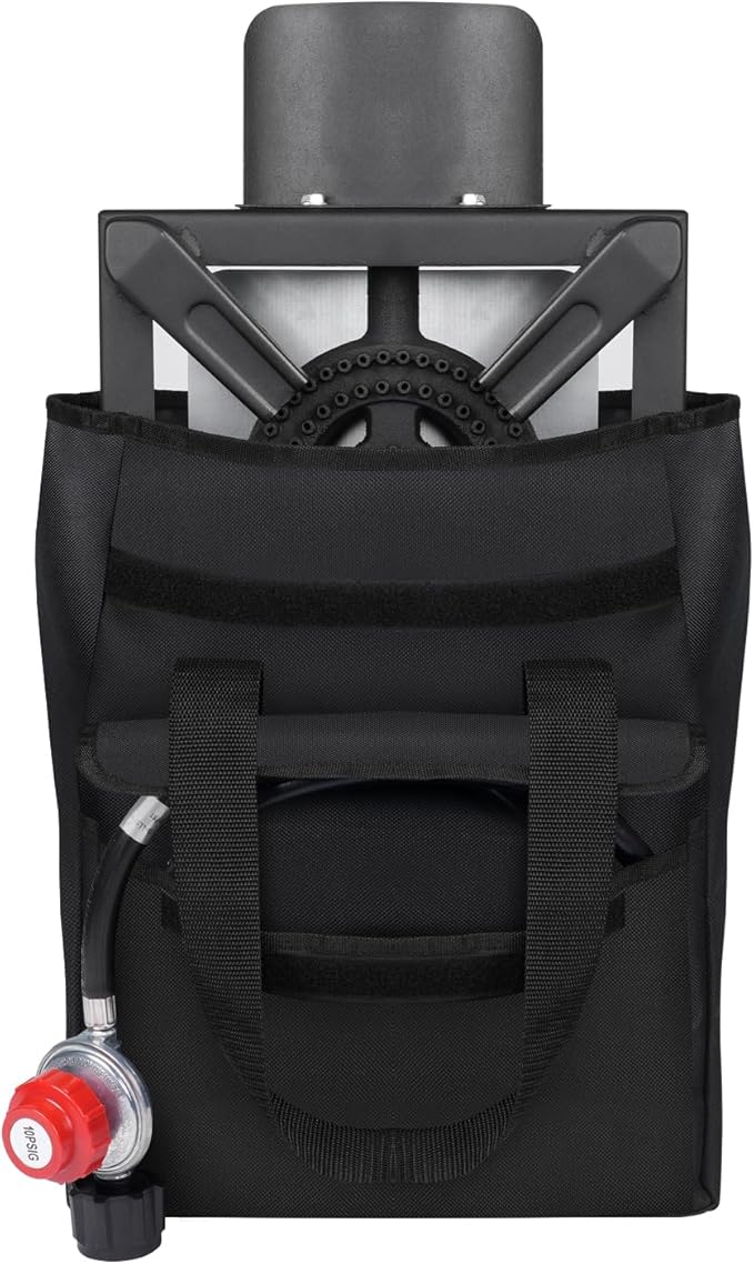 Heavy-Duty Carrying Case for Single Burner High-Pressure Propane Stove, 600D Waterproof Travel Storage Bag for Outdoor Gas Burner with Pockets, Perfect for Camping, Tailgating & Seafood Boil
