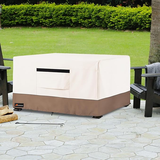 Fire Pit Cover Rectangular, Outdoor Heavy Duty 600D 100% Waterproof Tear-Resistant 44 Inch Fire Table Cover Rectangle, Patio Gas Fire Pit Table Covers, Beige 44" L x 28" W x 24" H