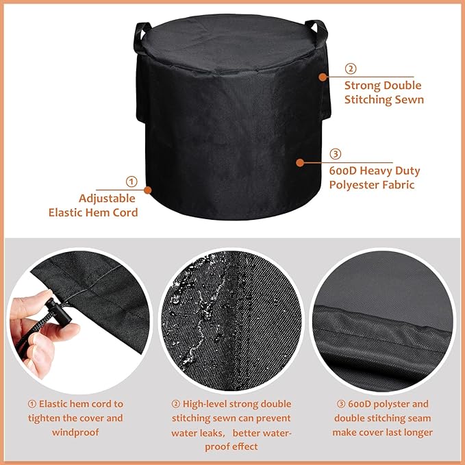 SheeChung Fire Pit Cover Round for 18"D x 15"H,Outdoor Fire Pit Round Cover,Waterproof 600D Polyester Cover,Anti-UV&Tear Resistant-Fits for Tabletop Firepit Outdoor Side Table Small Wicker Table