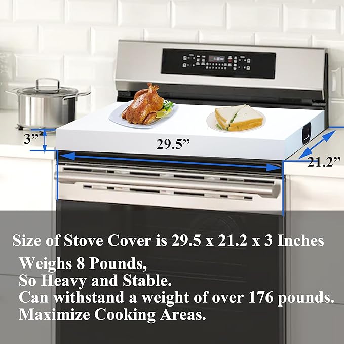Stainless Steel Stove Top Cover Noodle Board for Burner Stovetop Cooktop, Kitchen Organizer Expanding Kitchen Space, Easy to Clean, Large Size 29.5 x 21.2 x 3 Inches, White