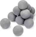 GRISUN 4-Inch Grey Round Ceramic Fire Balls – Tempered Firepit Spheres for Natural & Propane Fireplaces, Safe for Indoor & Outdoor Use, Reusable Set of 12 Decorative Fire Pit Accessories