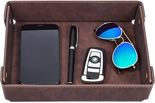 CASIRENA Faux Leather Valet Tray Organizer for Men - Catch-All Tray for Entryway Table Key, Wallet, Watch, Coin Change, Phone, Dresser EDC Dump Jewelry, Bedside Nightstand Desk-top Catchall