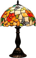WERFACTORY Tiffany Table Lamp Bedside Pink Stained Glass Lamp Butterfly Style Reading Desk Light 12X12X18 Inches Decor Bedroom Living Room Home Office S275 Series