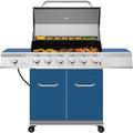 Royal Gourmet GA6402B 6 Burner Propane Gas Grill with Side Burner and Warming Rack, 74,000 BTUs, Cabinet Style Gas BBQ Grill for Barbecue Grilling & Backyard Cooking, Blue