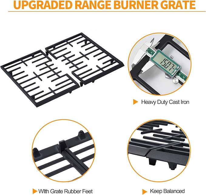 Atgestore Upgraded W10620480 Burner Grate Replacement for Whirlpool Stove Parts Cast Iron Grate WFG320M0BW3 WFG505M0BS3 Whirlpool 5 Burner Gas Range Stove Top Cooktop Surface Burner Grate Rack 1 Set