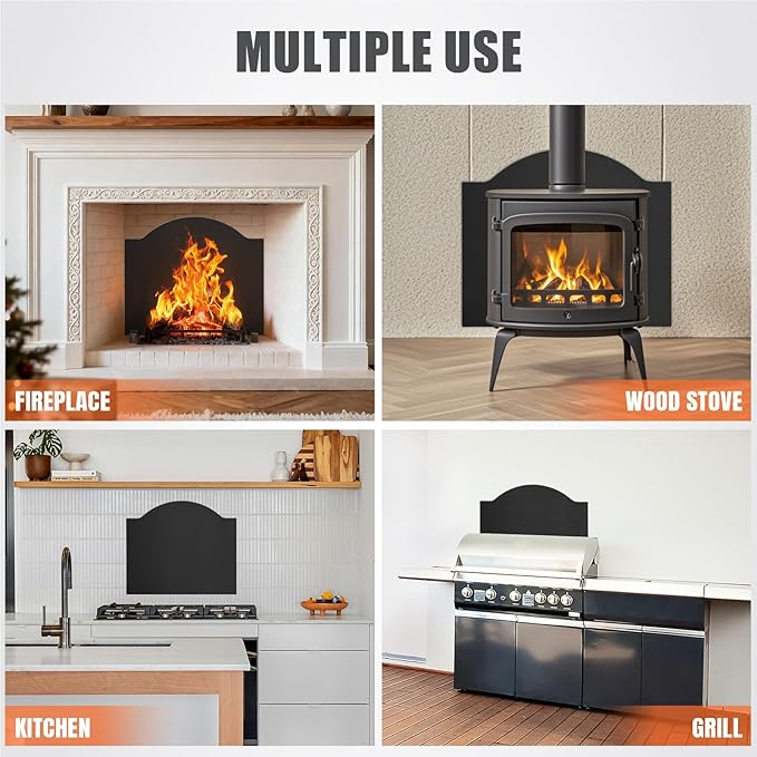 INNO STAGE 20" Fireplace Back Plates - Iron Fireback with Feet, Fireplace Wall Protection, Fireplace Heat Reflect, Black