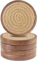 Wood Coasters for Drinks, Eykao Absorbent Coaster Sets of 5, Woven Drink Coasters for Coffee Table, Housewarming Gift for Farmhouse Home Decor,4 inches
