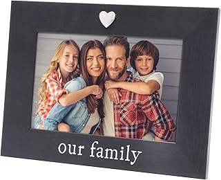 "Our Family Black 4x6 Picture Frame with Silver Heart Ornament, Tabletop Display, Family Photo Frame for Home Decor, Gift for Housewarming, Christmas, Home Keepsake