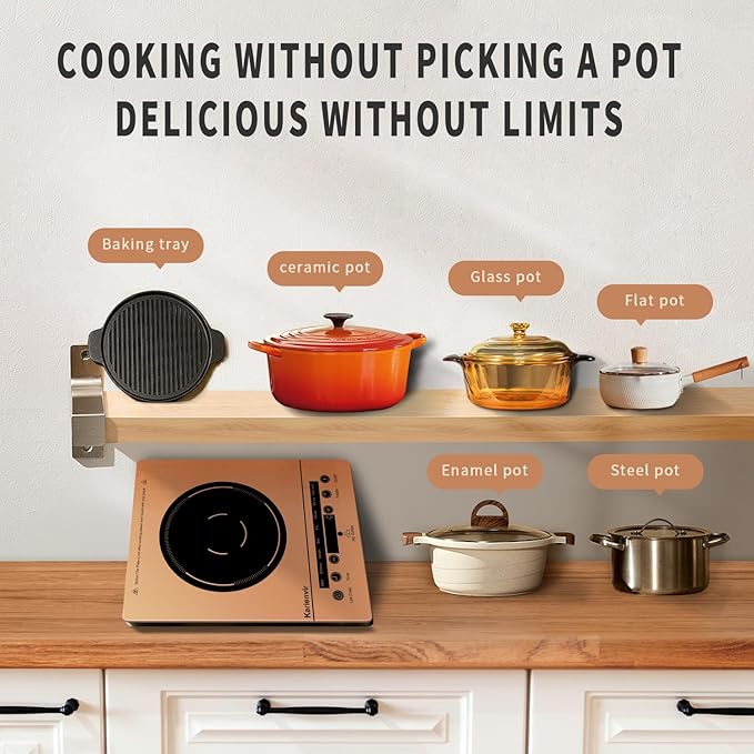 Single Burner Electric Cooktop, Portable Electrics Stove 110v with plug, Touch Stove Electric with Safety Lock, Timer, Kitchen Cooking Cooktop With 9 Power Levels, 1800W(orange)