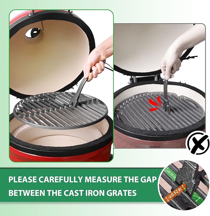 Vankey Cast Iron Cooking Grid Lifter for Big Size Green Egg Charcoal Grill Grid Lifter Accessories for kamado Joe Primo Grill