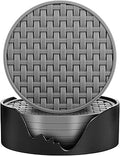 Gray Silicone Coasters with Holder, 4 Inch Non-Slip Heat-Resistant Drink Coasters Set of 6, Waterproof Decorative Round Cup Mats for Home Kitchen Office Bar Coffee Table, Housewarming Wedding Gift