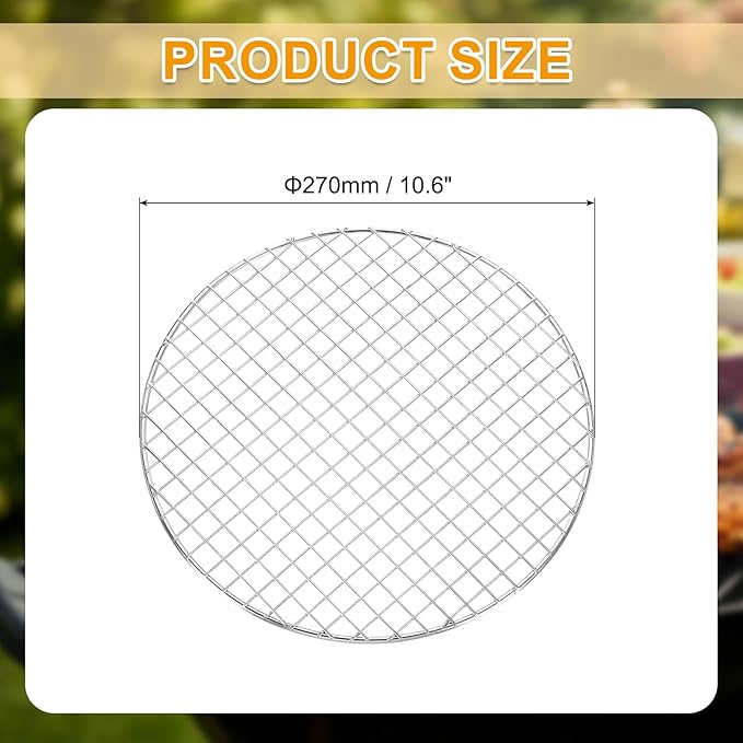 uxcell Round Cooking Rack, Dia 10.6 Inch Stainless Steel Grill Grate Cross Wire Barbecue Grill for Cooking Baking Air Fryer Racks, Silver