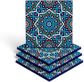 Set of 4 Silicone Coasters - Protect Against Water Marks or Damage - Fits All Cups, 3.5" Size, Blue Morocco