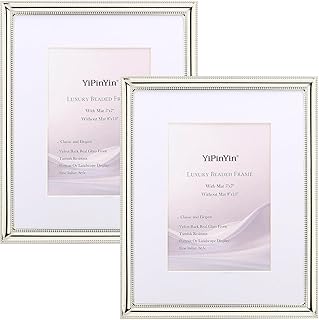 YiPinYin Classy Silver Plated 8x10'' Metal Picture Frame 2 pack,Classic Beaded Frame 8x10'' Mat 5x7'',Real Glass Front and Velvet Backing,Perfect Gifts and Treasured Memories