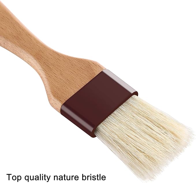 1 inch & 1.5 inch Pastry Brush Natural Boar Bristle Basting Brush Kitchen Oil Brush with Beech Wooden Handle and Hanging Rope String Grill BBQ Sauce Baster Baking Cooking Marinade Brushes (Pack of 2)