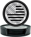Premium American Flag Leather Coasters Set with Foil Stamped Logo - 4 USA Drink Coasters for Home, Bar Office | Flag Leather Coasters