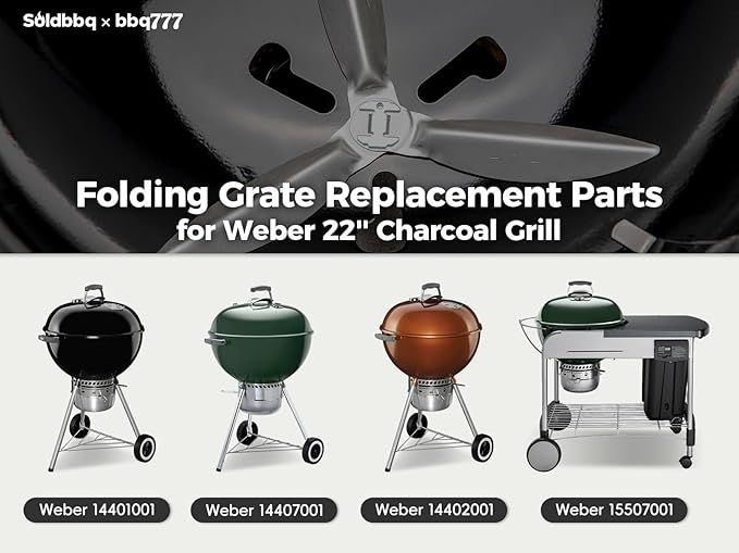 7441 Folding Replacement Parts Grill Grate & 7444 One-Touch Cleaning System Kit for Weber 22-1/2-Inch Charcoal Kettle Grill, Stainless Steel Grate for Weber Kettle Parts for 22'' Charcoal Grill, Charcoal Kettle Accessories