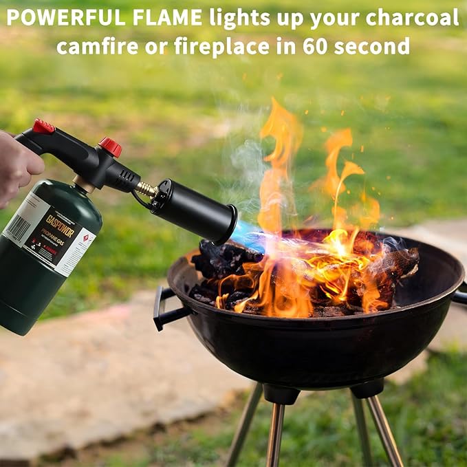 Grill Torch Charcoal Torch Lighter, Campfire Starter,Sous Vide,Kitchen torch,Grill & Cooking Propane Torch included a Meat Thermometer Kit for Charcoal Starter, BBQ Searing(Fuel Not Included)