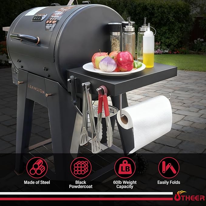 Utheer Grill Side Table Shelf for Pit Boss Lexington 500 Onyx, Pit Boss Grill Accessories for PB440D2, PB440FB1 Wood Pellet Grill, Heavy Duty BBQ Prep Station Paper Towels & Tools