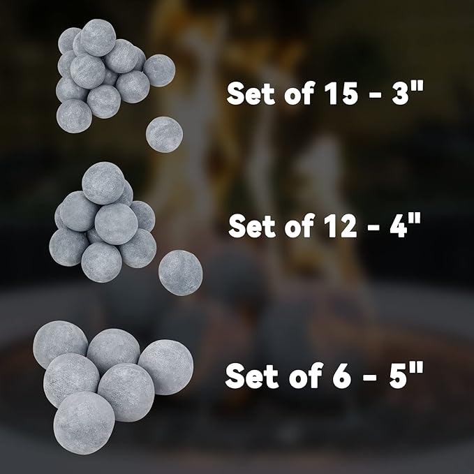 Skyflame Ceramic Fireplace Balls, 3 Inch, Gray, Set of 15 Round Fire Stones Set for Indoor and Outdoor Fire Pits or Fireplaces Accessory