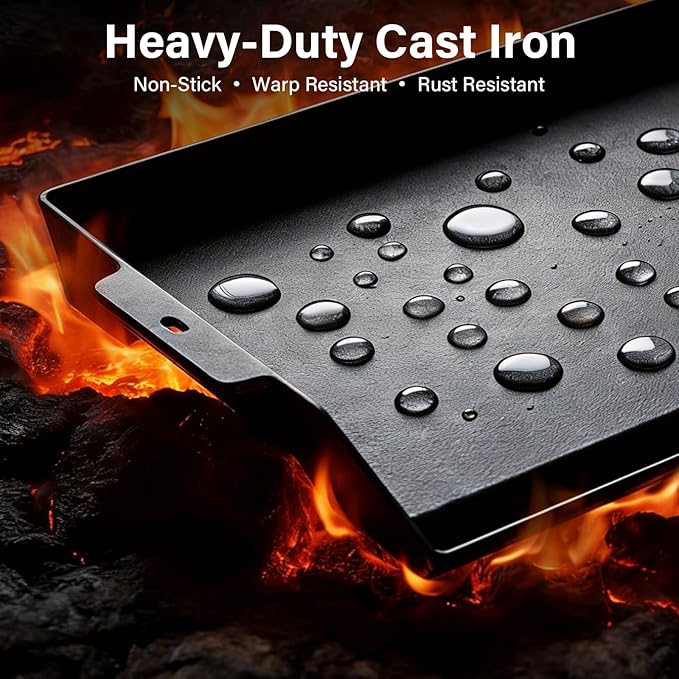 23"x16" Cast Iron Universal Griddle for Gas Grill - 23.5lb Heavy Duty - Pre-Seasoned Nonstick Surface, Reinforced Ridges & Extra High Sidewalls, Flat Top Plate for Gas/Charcoal