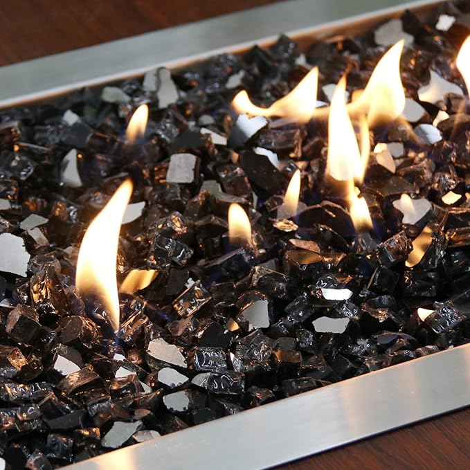 10 lbs Fire Glass, 1/2 Inch Black Reflective Fire Glass for Propane Fire Pit, Fire Pit Glass Rocks Safe for Fireplace, Table and Landscaping