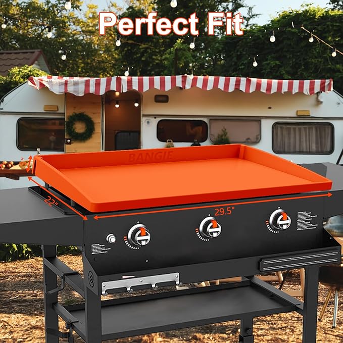 BANGIE 28" XL Silicone Griddle Mat for Blackstone Accessories - Anti-Warping & UV-Resistant Full-Wrap Cover for Pro Series & XL Flat Top Grill, Blocks Condensation Rust (Orange)