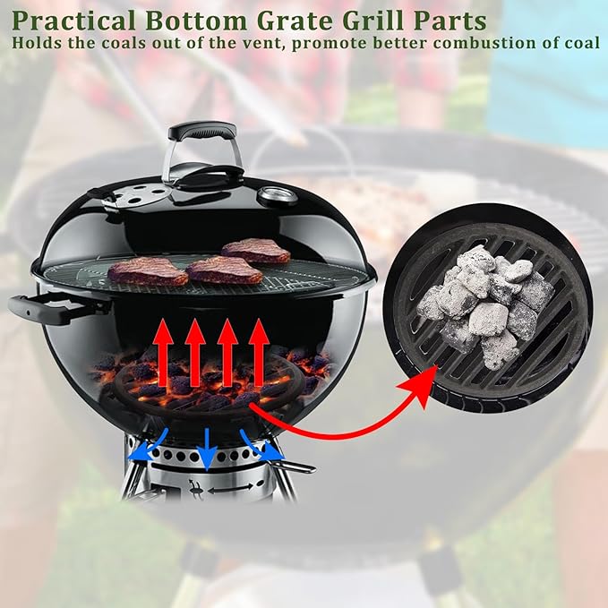 Cast Iron Bottom Fire Grate - 9 Inch Round BBQ Grill Grate Replacement, High Heat Charcoal Plate Bottom Grate Grill Parts, Fireplace Grate for Fire Pit Project BBQ Accessories Parts