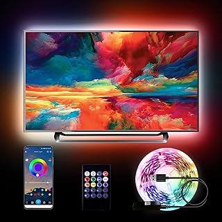 dalattin 15ft Led Lights for TV 50-65 Inch, USB RGB LED Strip Lights TV Backlight with Remote Built-in MIC Music Sync,Led Lights for Bedroom Bluetooth APP Control,HDTV Lighting