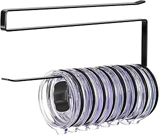 Tumbler Lid Organizer, Horizontal Tumbler Lid Storage Hook Up to 10 Lids, Space Saving Cup Lid Holders Under Cabinet Tumbler Lid Hook for Kitchen Organizer and Storage,Hanging Paper Towel Rack Hanger