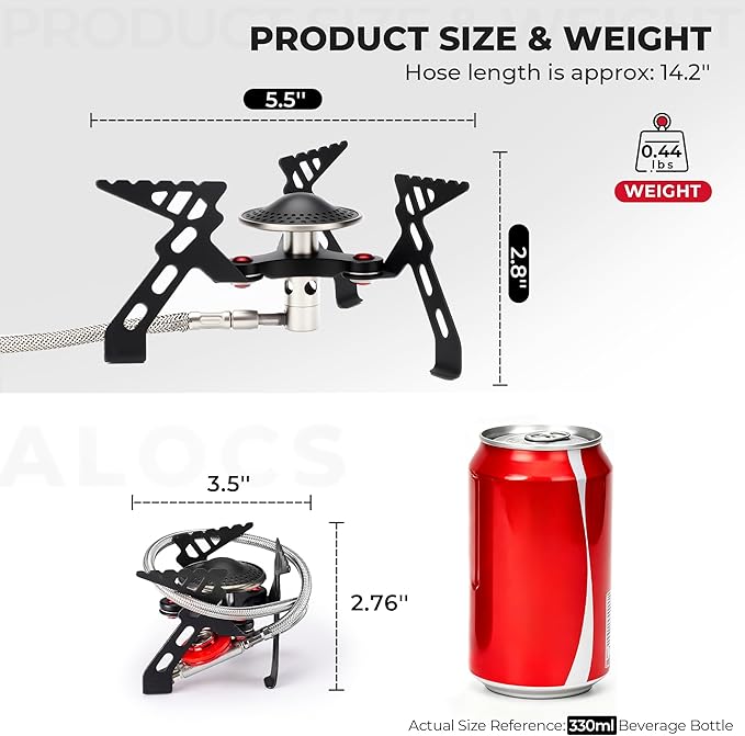 Alocs 2800W Backpacking Stove, Portable Camping Stove, Mini Camp Stove Foldable Gas Stove with Carry Bag for Outdoor Cooking, Hiking, Picnic, Emergency use