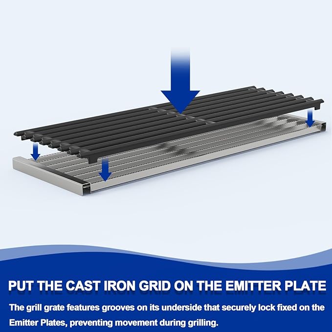 Outspark Grill Replacement Parts for Charbroil TRU-Infrared 2015 and Newer Commercial, Signature, Professional Series Gas Grills, Stainless Steel Emitter Plates and Cast Iron Cooking Grates, 17" x 6"
