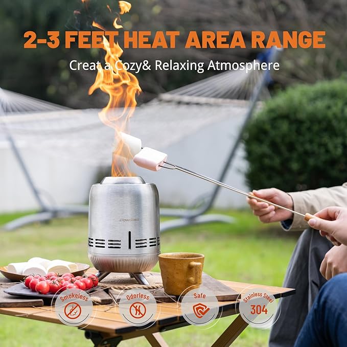 EchoSmile 9 x 7 inch Smokeless Tabletop Fire Pit with Stand, Stainless Steel Portable Fire Pit for Outside Camping, Patio, Camping Stove Fueled by Pellets or Wood Burning, Sliver