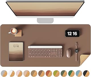 YSAGi Double-Sided Desk Pad, 31.5"x15.7"Leather Desk Mat, Eco Cork Desk Pad Protector,Large Mouse Pad,Waterproof Desk Blotter for Office/Home(Coffee)