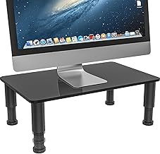 Glass Computer Monitor Stand Riser with Height Adjustable Multi Media Desktop Stand for Flat Screen LCD LED TV, Laptop/Notebook/Xbox One, Black HD01B-002