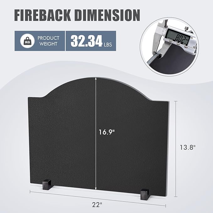 INNO STAGE 22" Fireback for Fireplace- Iron Fireplace Back Plates with Feet, Fireplace Wall Protection, Fireplace Heat Reflect, Black