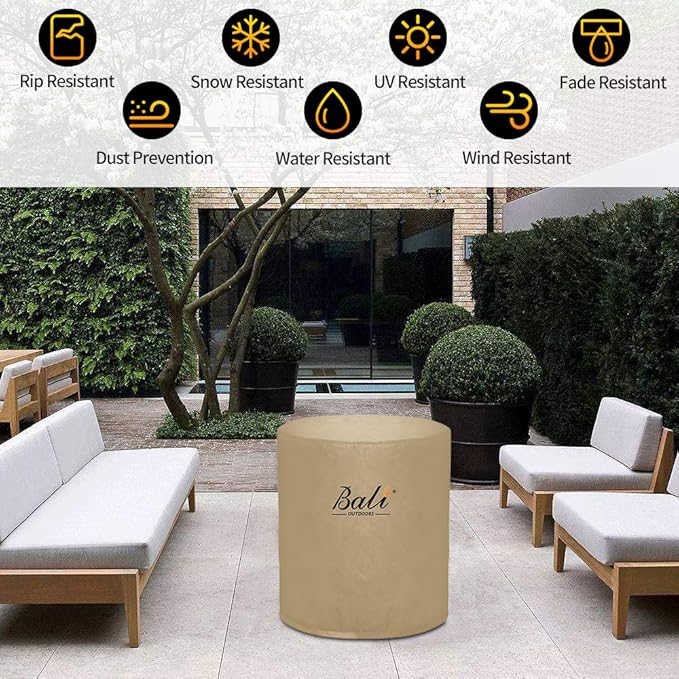 BALI OUTDOORS Round Fire Pit Cover Fire Column Cover Cylinder Fire Pit Cover, 24 Inch, Heavy Duty, Waterproof, Weather Resistant, Khaki