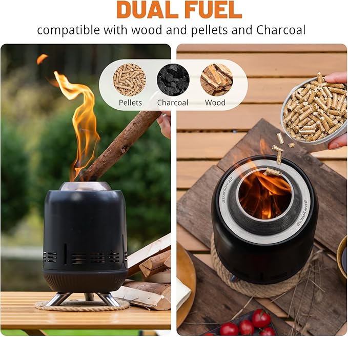 9 Inch Portable Tabletop Fire Pit, Small Smokeless Fire Pit for Table, Stainless Steel Table Firepit with Stand, Indoor & Outdoor, Wood or Pellet Fueled Bonfire