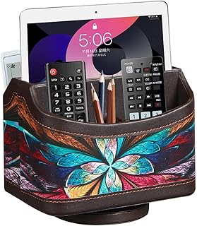 360° Rotating Remote Control Holder, PU Leather TV Remote Caddy Organizer Basket Storage Box with 5 Compartments for Pen, Pencil, Art Supplies, Makeup Brush, Office Desk Table Accessories